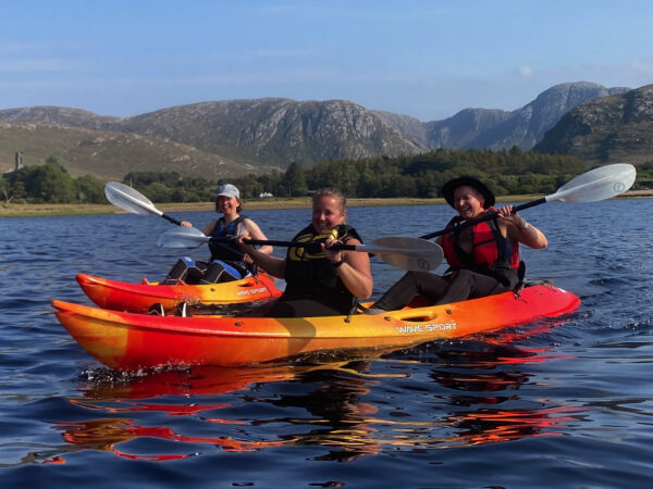 Kayaking on Dunlewey Lake with a group of young ladies